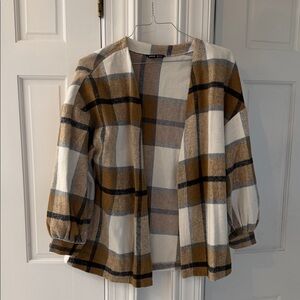 SHEIN Plaid Jacket in Brown and White
